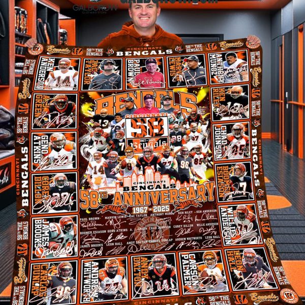 Cincinnati Bengals 58th Anniversary 1967-2025 Fleece Blanket Quilt