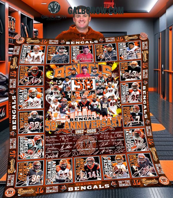 Cincinnati Bengals 58th Anniversary 1967-2025 Fleece Blanket Quilt