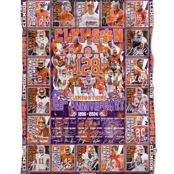 Clemson Tigers 128th Anniversary 1896 2024 Fleece Blanket Quilt