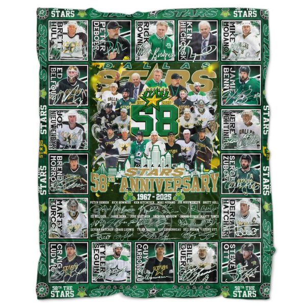 Dallas Stars 58th Anniversary 1967-2025 Fleece Blanket Quilt