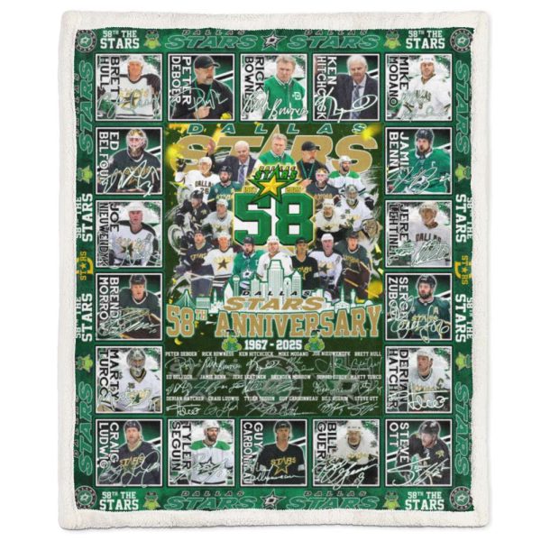 Dallas Stars 58th Anniversary 1967-2025 Fleece Blanket Quilt