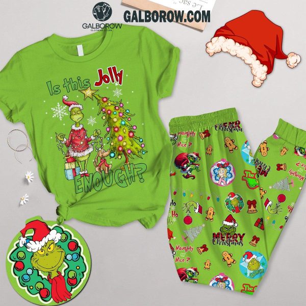 Grinch Christmas Is This Jolly Enough 2024 Green Fleece Pajamas Set