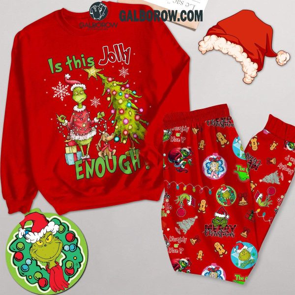 Grinch Christmas Is This Jolly Enough Red Holiday Fleece Pajamas Set