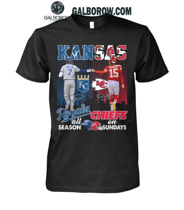 Kansas City Royals On Days All Season Kansas City Chiefs On Sundays T-Shirt