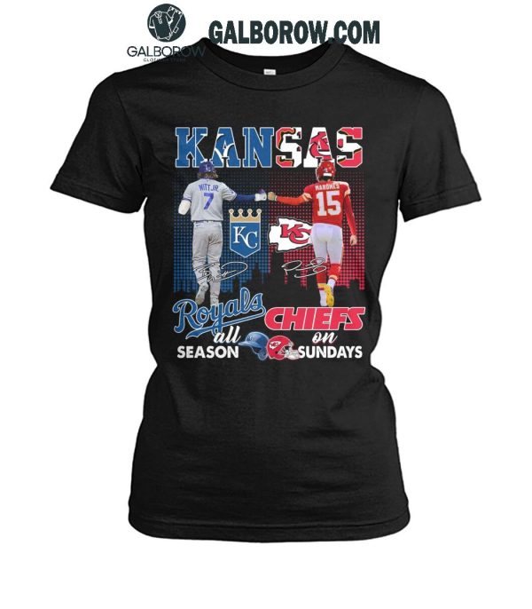 Kansas City Royals On Days All Season Kansas City Chiefs On Sundays T-Shirt