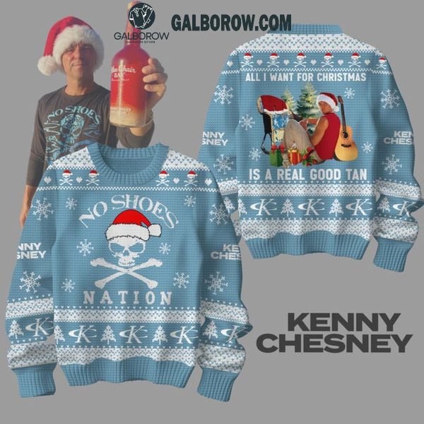 Kenny Chesney I Want To Be Tanned 2024 Christmas Blue Design Ugly Sweater