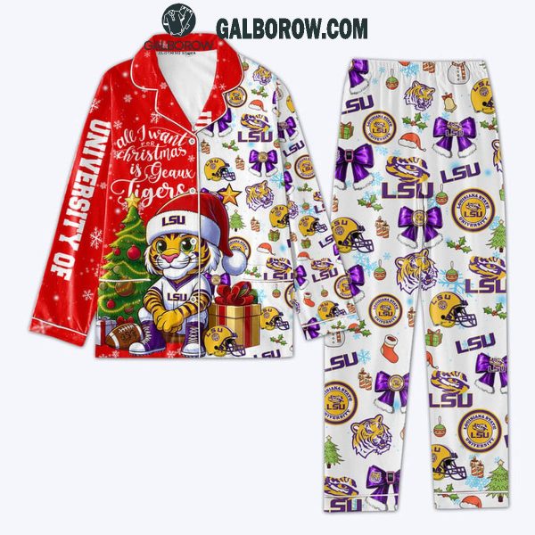 LSU Tigers All I Want For Christmas Is Geaux Tigers Polyester Pajamas Set Red