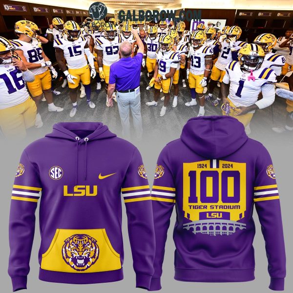 LSU Tigers Football 2024 100 Years Of Tiger Stadium Hoodie T-Shirt Purple Version