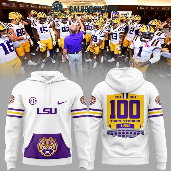 LSU Tigers Football 2024 100 Years Of Tiger Stadium White Design Hoodie T-Shirt