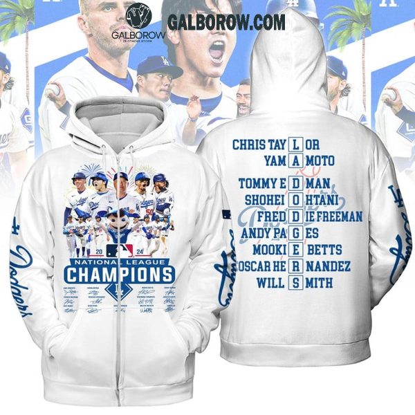 Los Angeles Dodgers Firework Celebrate National League Champs 2024 Hoodie T-Shirt White