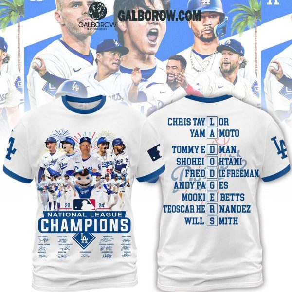 Los Angeles Dodgers Firework Celebrate National League Champs 2024 Hoodie T-Shirt White