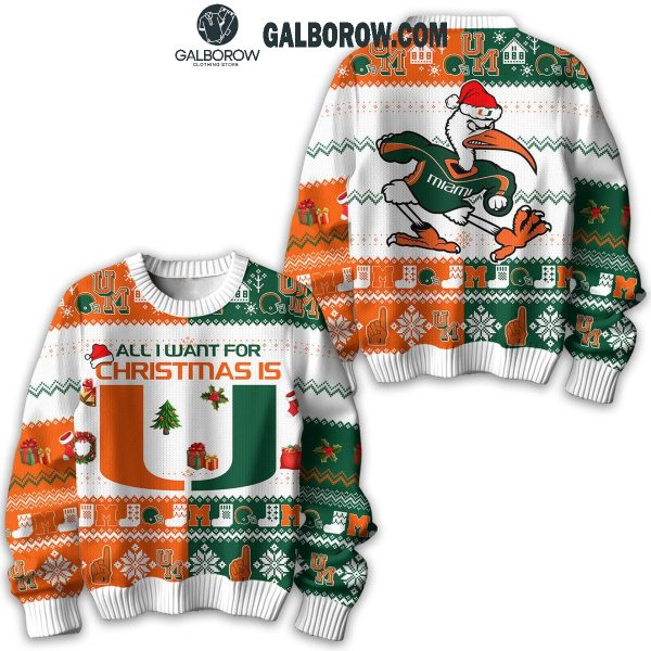 Miami Hurricanes All I Want For Christmas Is U Merry X-mas Ugly Sweater