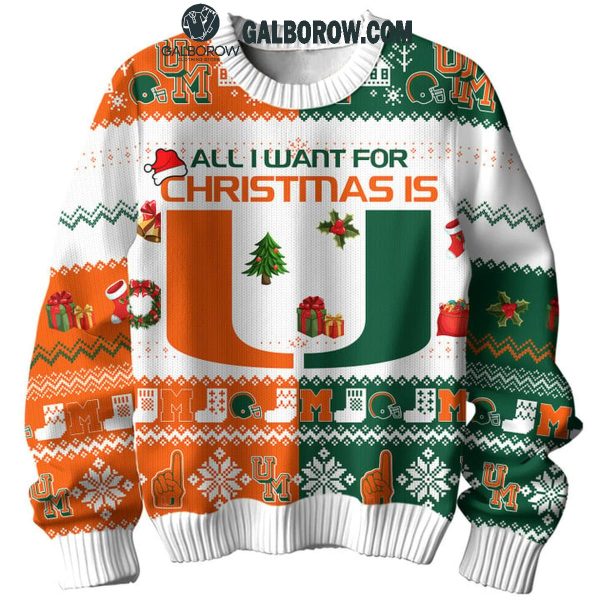 Miami Hurricanes All I Want For Christmas Is U Merry X-mas Ugly Sweater