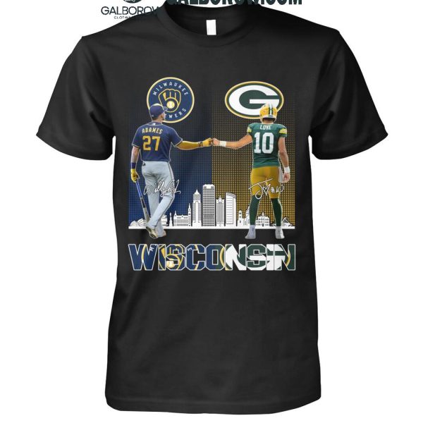 Milwaukee Brewers 2024 Willy Adames Green Bay Packers Jordan Love T-Shirt