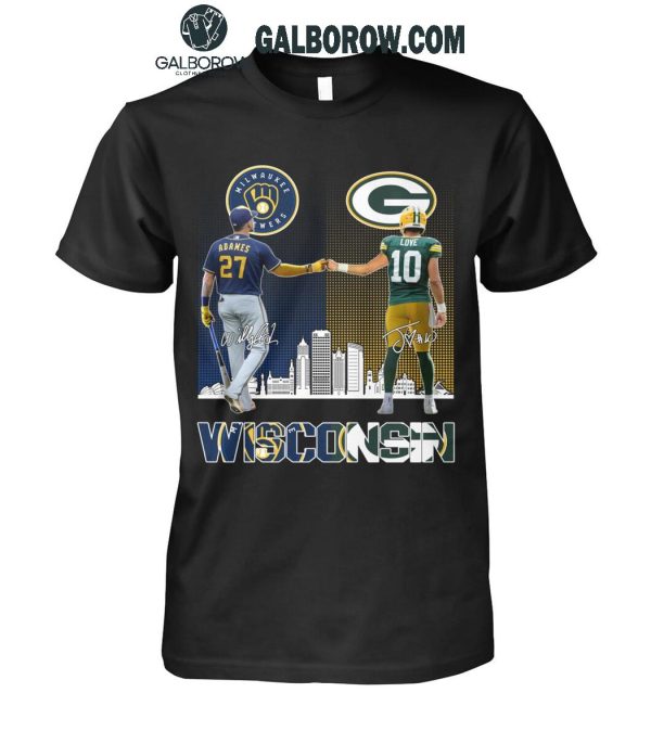 Milwaukee Brewers 2024 Willy Adames Green Bay Packers Jordan Love T-Shirt