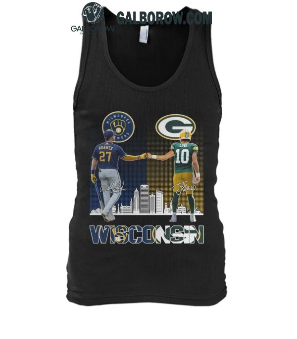 Milwaukee Brewers 2024 Willy Adames Green Bay Packers Jordan Love T-Shirt