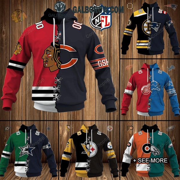 NFL And NHL Mix 2 Team Sports Fan 2024 Personalized Hoodie T-Shirt