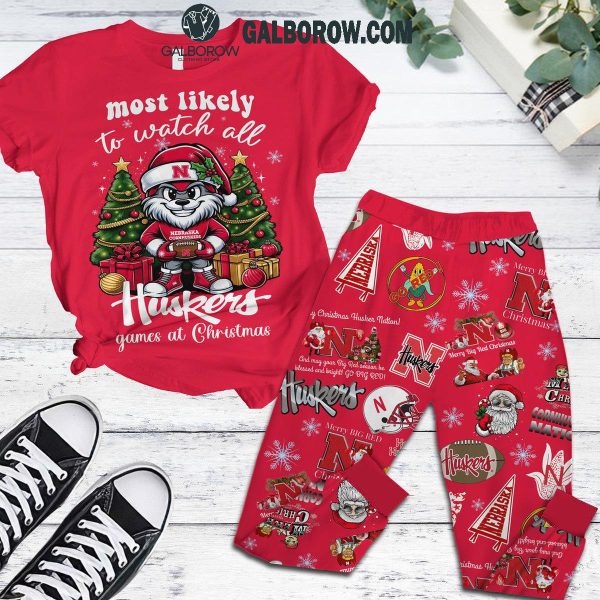 Nebraska Cornhuskers 2024 Watch All Huskers Game At Christmas Fleece Pajamas Set