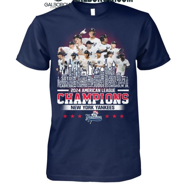 New York Yankees 2024 NY Skyline Celebrating American League Champs T-Shirt