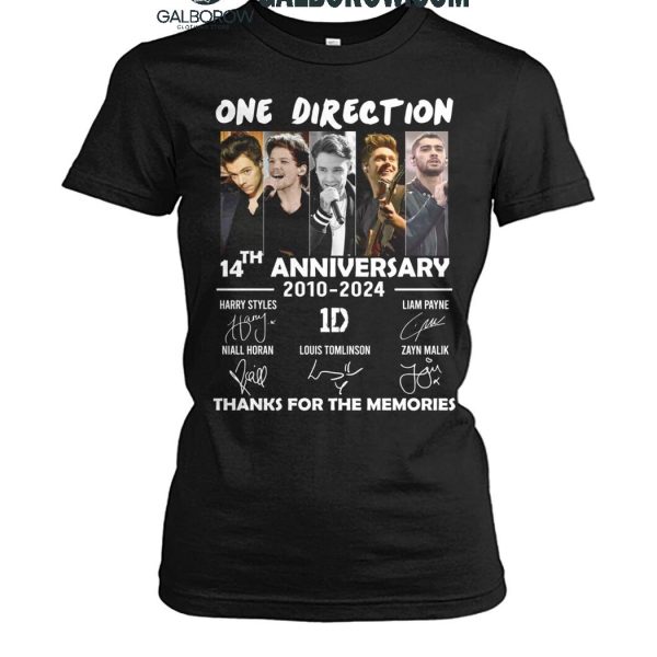 One Direction 14th Anniversary 2010 2024 Thank You For The Memories T Shirt