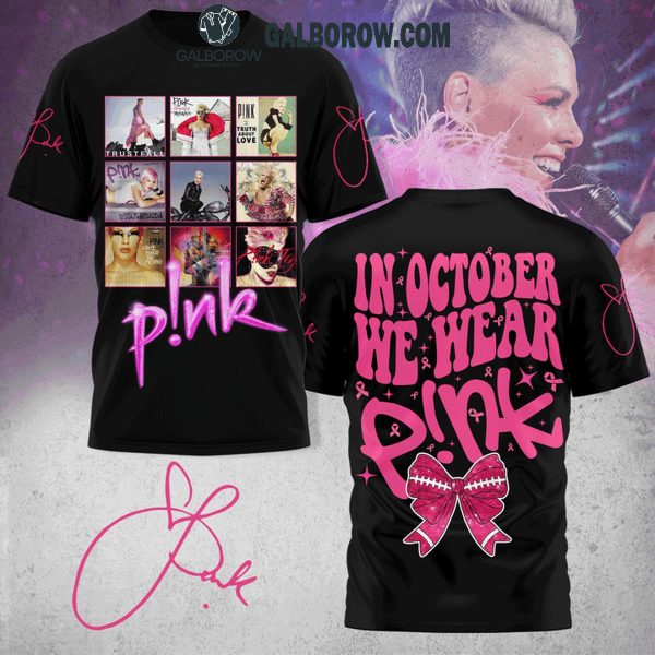 Pink Out In October We Wear Pink Fight Breast Cancer Black Hoodie T-Shirt