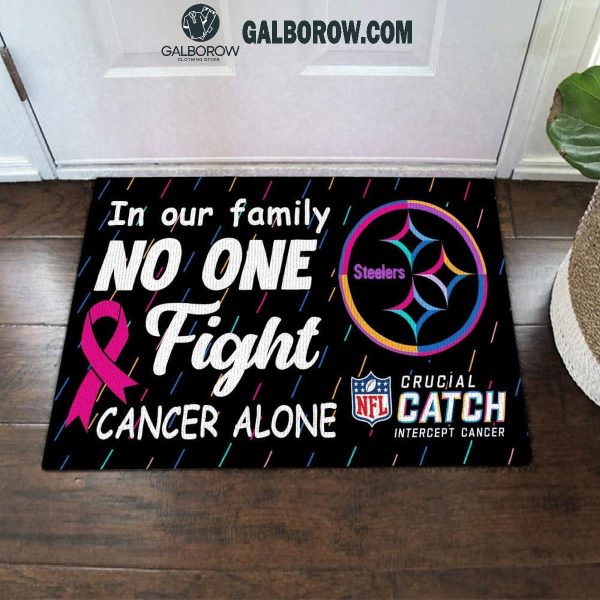 Pittsburgh Steelers In Our Family No One Fight Breast Cancer Alone Doormat