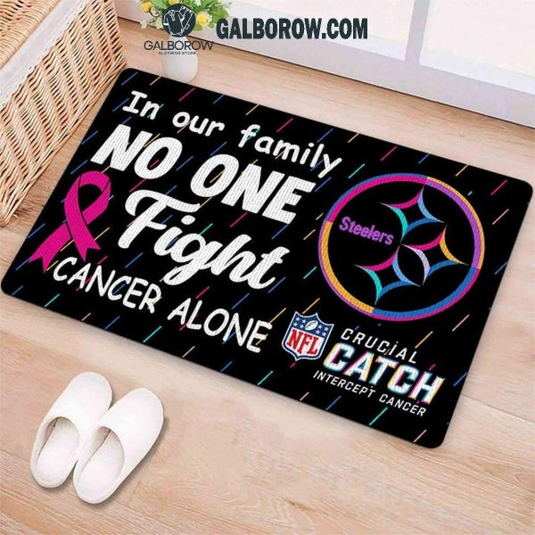 Pittsburgh Steelers In Our Family No One Fight Breast Cancer Alone Doormat