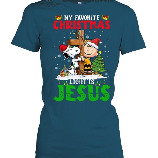 Snoopy Charlie Brown My Favorite Christmas Light Is Jesus T Shirt