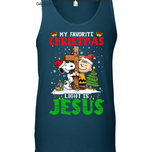 Snoopy Charlie Brown My Favorite Christmas Light Is Jesus T Shirt