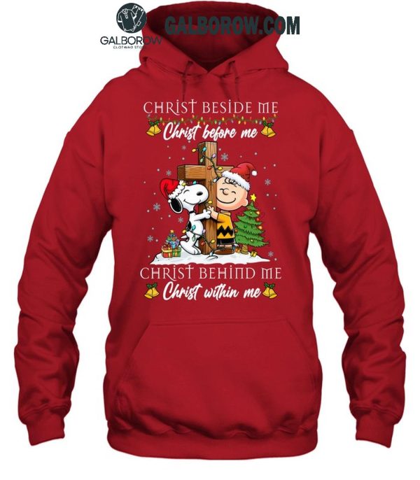 Snoopy Christmas Beside Me Christ Before Me Christ Behind Me Within Me T-Shirt