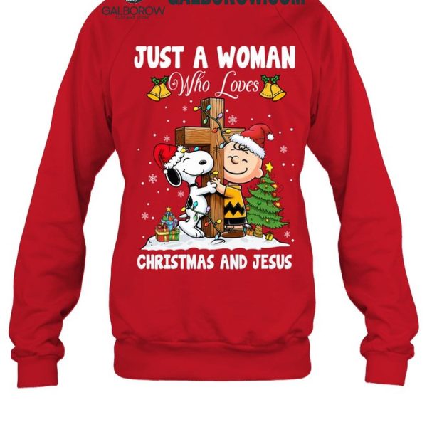 Snoopy Just A Woman Who Loves Christmas And Jesus 2024 T Shirt