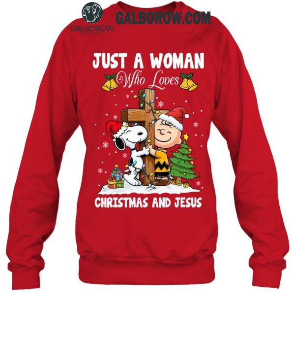 Snoopy Just A Woman Who Loves Christmas And Jesus 2024 T-Shirt