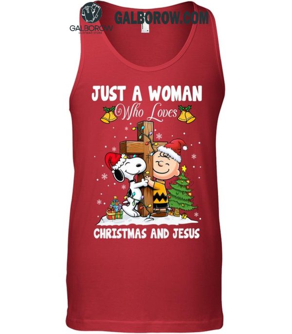 Snoopy Just A Woman Who Loves Christmas And Jesus 2024 T-Shirt