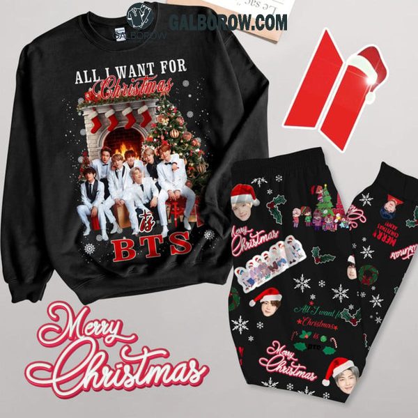 BTS Is All I Want For Christmas 2024 Happy Holidays Fleece Pajamas Set