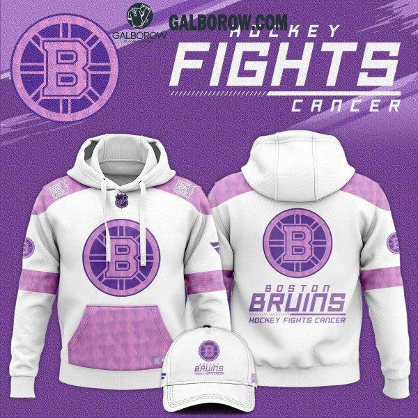 Boston Bruins Hockey Fights Cancer 2024 Unisex White Hoodie T-Shirt