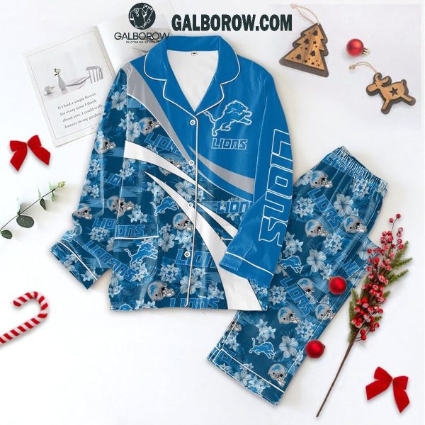 Detroit Lions Happy Holidays Hibiscus Vacation Polyester Pajamas Set