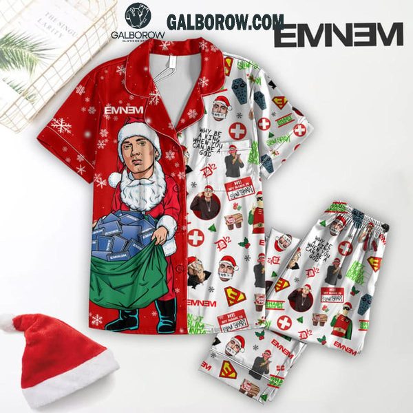 Eminem Santa Merry Christmas 2024 What Is In His Bag Polyester Pajamas Set