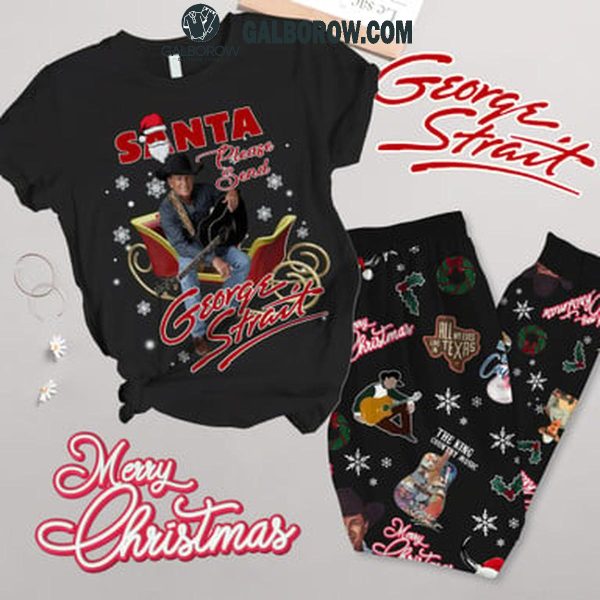 George Strait Santa Merry Christmas 2024 Fleece Pajamas Set Black