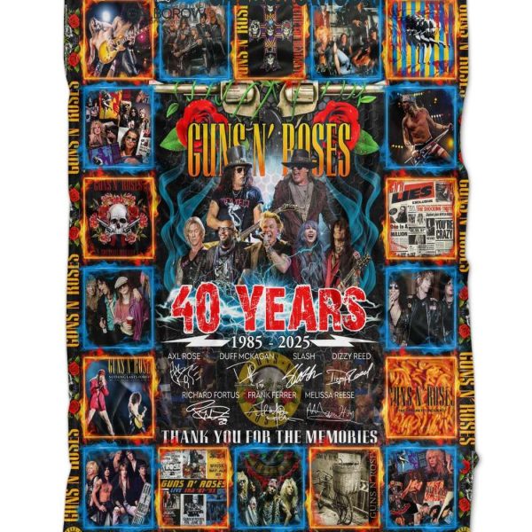 Gun N’ Roses Thank You For The Memories Of 40 Years Fleece Blanket Quilt