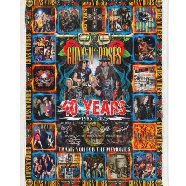 Gun N' Roses Thank You For The Memories Of 40 Years Fleece Blanket Quilt