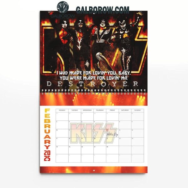 Kiss Band Happy New Year 2025 Wall Hanging Calendar