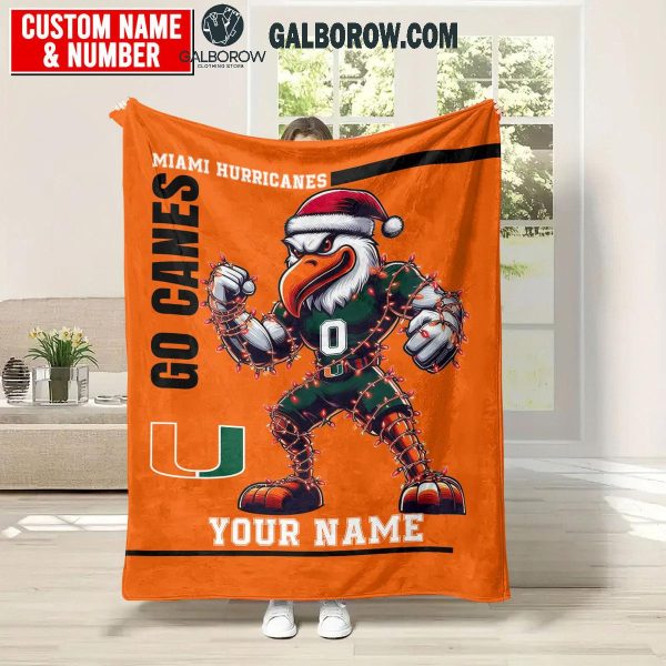 Miami Hurricanes Go Canes Christmas Personalized Fleece Blanket Quilt