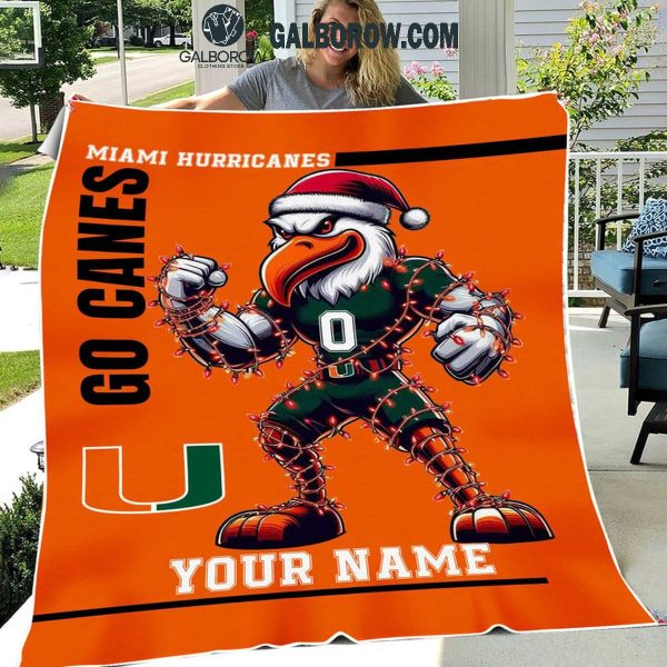 Miami Hurricanes Go Canes Christmas Personalized Fleece Blanket Quilt