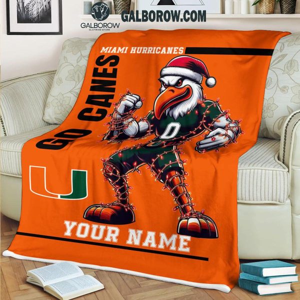 Miami Hurricanes Go Canes Christmas Personalized Fleece Blanket Quilt