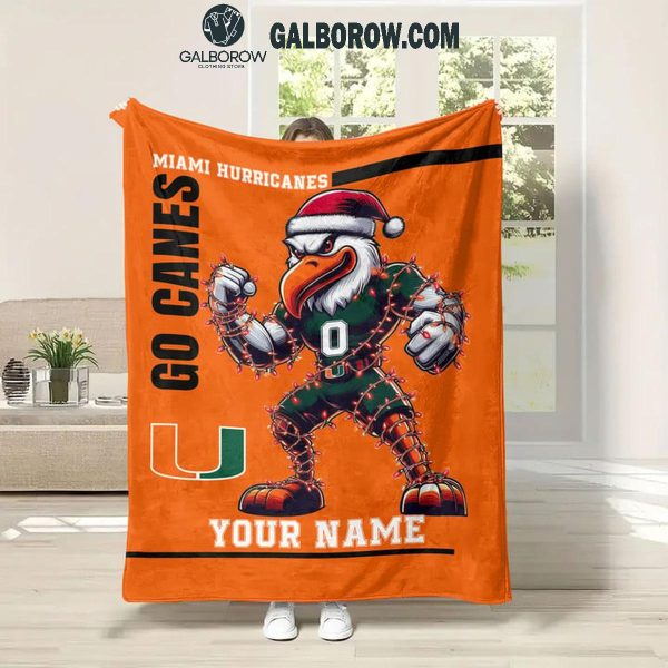 Miami Hurricanes Go Canes Christmas Personalized Fleece Blanket Quilt