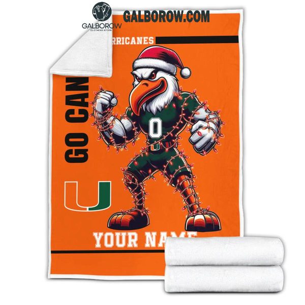 Miami Hurricanes Go Canes Christmas Personalized Fleece Blanket Quilt