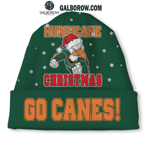 Miami Hurricanes Go Canes Merry Hurricanes Christmas Beanie Hat