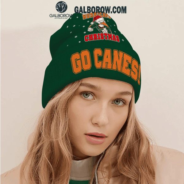 Miami Hurricanes Go Canes Merry Hurricanes Christmas Beanie Hat