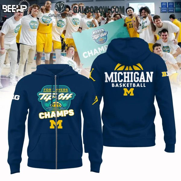 Michigan Wolverines Fort Myers Tip-Off Champions 2024 Hoodie T-Shirt Navy Ver