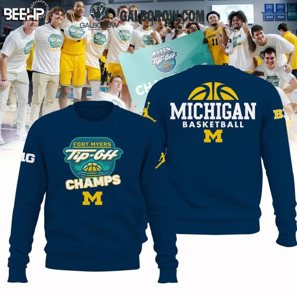 Michigan Wolverines Fort Myers Tip-Off Champions 2024 Hoodie T-Shirt Navy Ver